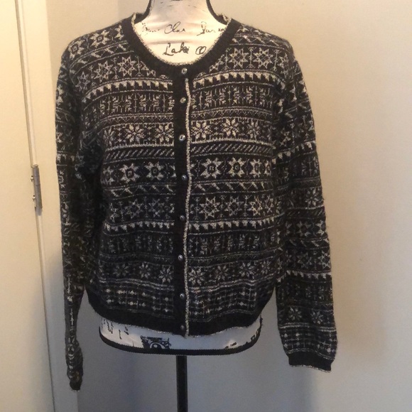GAP Sweaters - Vintage GAP Black White Fair Isle Wool Cardigan Sweater Norwegian Motif Small S